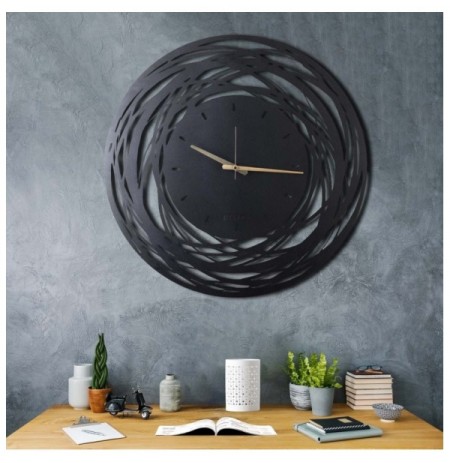 Decorative Metal Wall Clock Wallxpert Lines XL Black