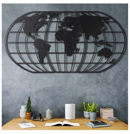 Decorative Metal Wall Accessory Wallxpert World Map Globe Led - Black Black
