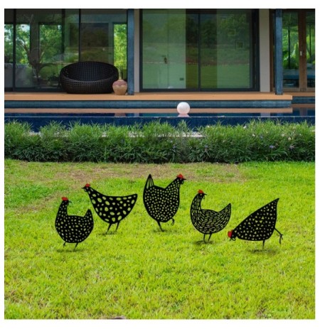 Decorative Garden Metal Accessory Set Aberto Design Chickens Black