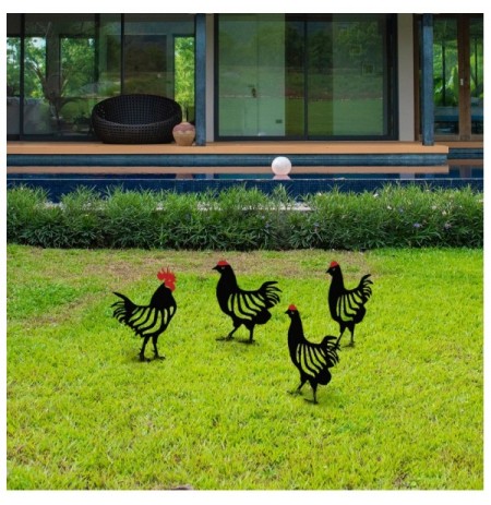Decorative Garden Metal Accessory Set Aberto Design Chicken Family4 Black
