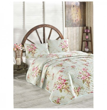 Double Quilted Bedspread Set L'essentiel Alanur - Mint Pink Yellow Green