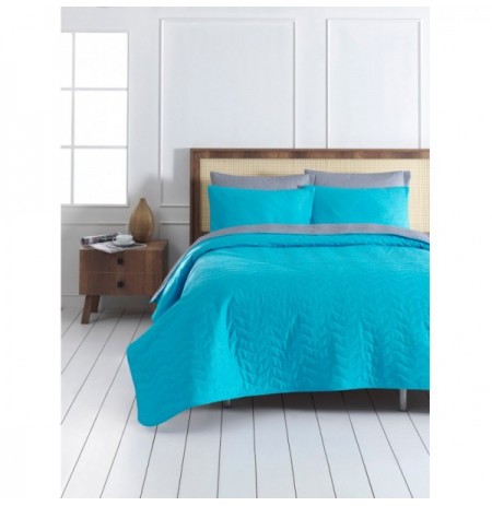 Double Bedspread Set L'essentiel MaxiColor - Turquoise, Grey TurquoiseGrey