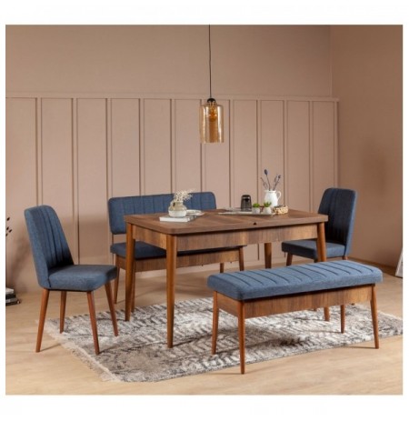Set tavoline & karrige (5 Pc) Hannah Home Vina Walnut Dark Blue