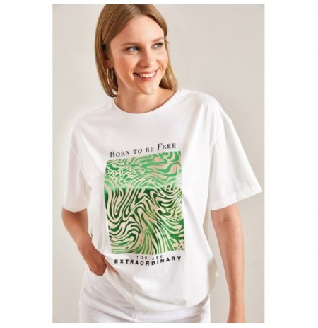Woman's T-Shirt 40901005 - White, Green WhiteGreen
