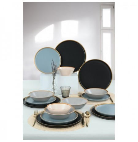 Ceramic Dinner Set (24 Pieces) Hermia Safir Black Gold White Blue