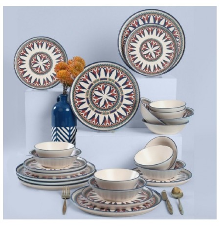 Ceramic Dinner Set (24 Pieces) Hermia TY039124F022AD79M00MAET000 White Blue Gold Red Turquoise