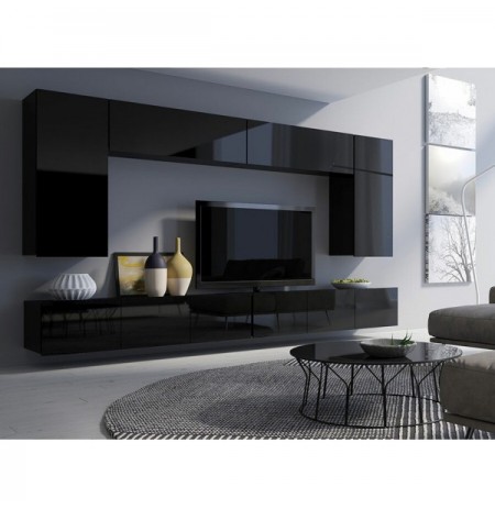 Set mobiljesh dhoma e ndenjes Providence B133 (Black + Glossy black)