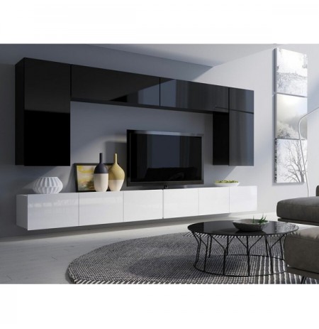 Set mobiljesh dhoma e ndenjes Providence B133 (Black + Glossy black + White + Glossy white)