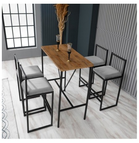 Set ( 5 Pc ) Tavoline + karrige te larta Atelier del Sofa Nordic - Grey Grey Walnut Black