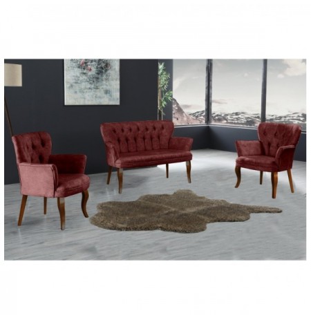 Set ( 3 Pc ) Divan + kolltuk Atelier del Sofa Paris Walnut Wooden - Claret Red Claret Red