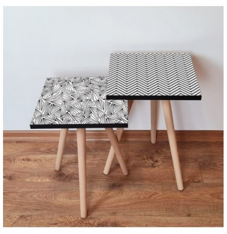 Set tavoline (2 Pc) Kalune Design 2Shp473 - Black Black White