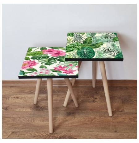 Set tavoline (2 Pc) Kalune Design 2Shp494 - Pink Pink Green White