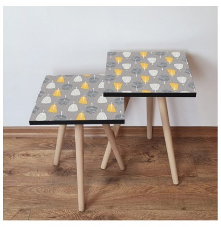 Set tavoline (2 Pc) Kalune Design 2Shp186 - White White Grey Yellow