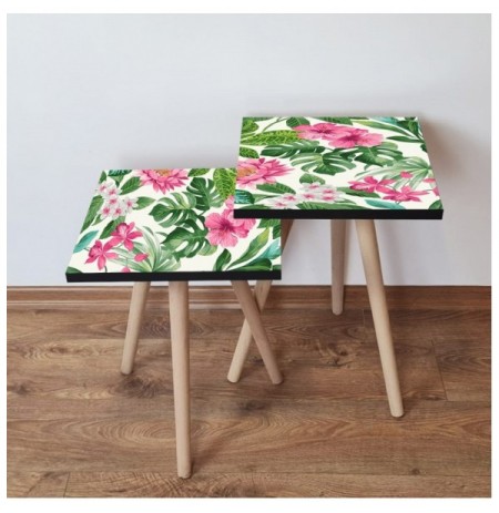 Set tavoline (2 Pc) Kalune Design 2Shp192 - Pink Pink Green White