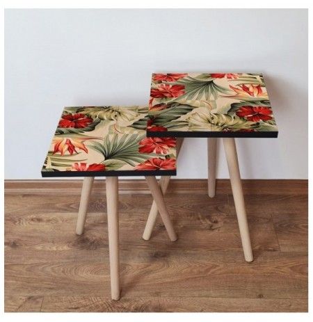 Set tavoline (2 Pc) Kalune Design 2Shp205 - Beige Beige Green Orange Red