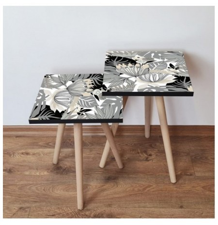 Set tavoline (2 Pc) Kalune Design 2Shp213 - Black Black White Grey Beige