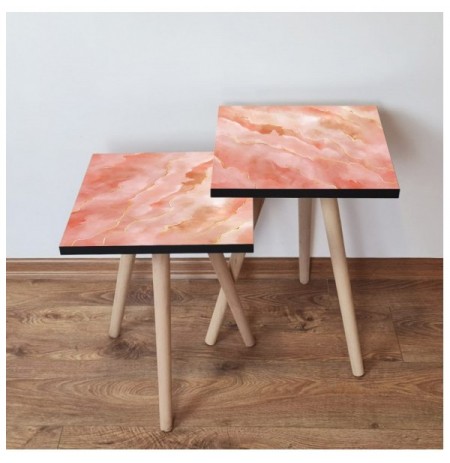 Set tavoline (2 Pc) Kalune Design 2Shp218 - Salmon Salmon Gold White
