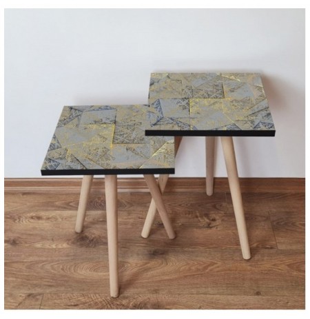 Set tavoline (2 Pc) Kalune Design 2Shp225 - Grey Grey Beige Yellow