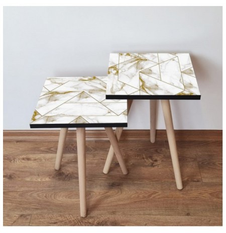 Set tavoline (2 Pc) Kalune Design 2Shp228 - White White Gold