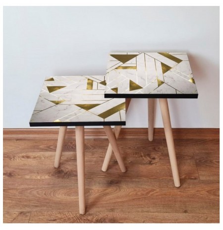 Set tavoline (2 Pc) Kalune Design 2Shp231 - White White Gold