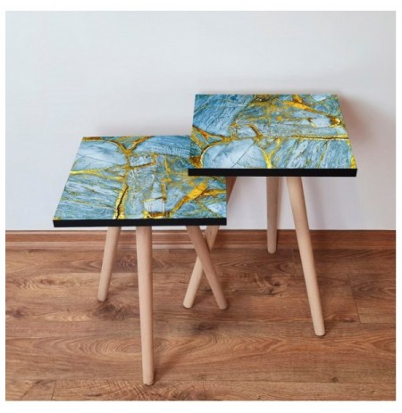 Set tavoline (2 Pc) Kalune Design 2Shp235 - Blue Blue Gold