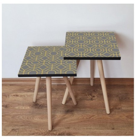 Set tavoline (2 Pc) Kalune Design 2Shp238 - Yellow Yellow Grey