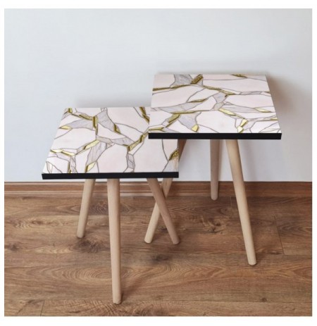 Set tavoline (2 Pc) Kalune Design 2Shp272 - White White Grey Gold