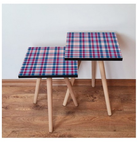 Set tavoline (2 Pc) Kalune Design 2Shp368 - Navy Blue Navy Blue Pink Light Pink