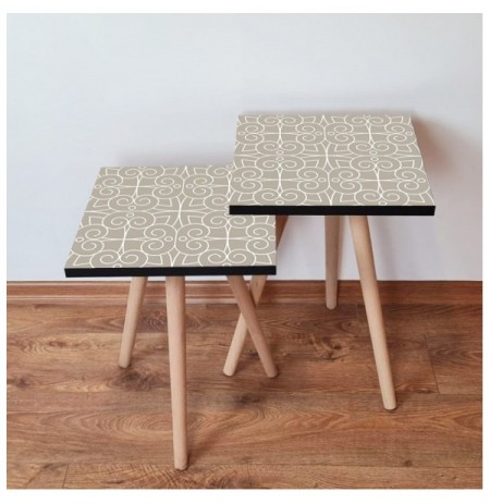 Set tavoline (2 Pc) Kalune Design 2Shp388 - Beige Beige White