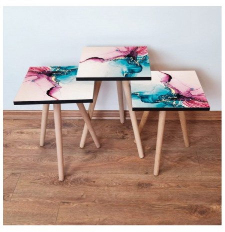 Set tavoline (3 Pc) Kalune Design 3Shp102 - Pink PinkWhiteBlueBeige