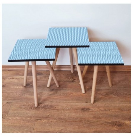 Set tavoline (3 Pc) Kalune Design 3Shp220 - Blue BlueWhite