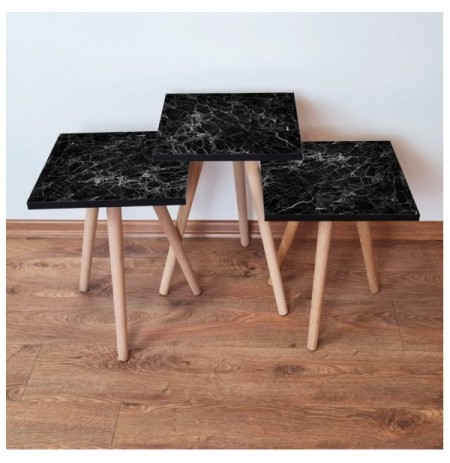 Set tavoline (3 Pc) Kalune Design 3Shp232 - Black BlackWhite