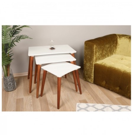 Set tavoline (3 Pc) Kalune Design Base White Walnut