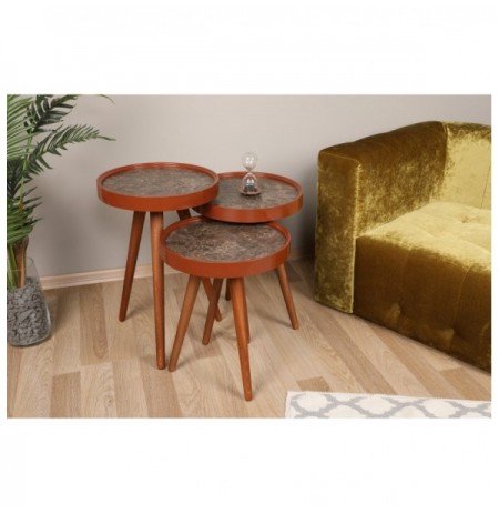 Set tavoline (3 Pc) Kalune Design Linea Walnut Grey