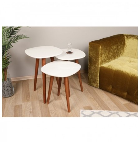 Set tavoline (3 Pc) Kalune Design Nadva White Walnut