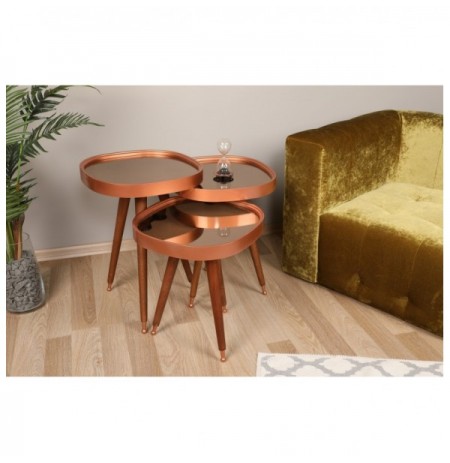 Set tavoline (3 Pc) Kalune Design Pizzo Rose Gold Walnut