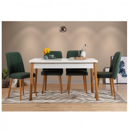 Set ( 5 Pc ) Tavoline + karrige Kalune Design Costa White Atlantice-Green Atlantic Pine White Green