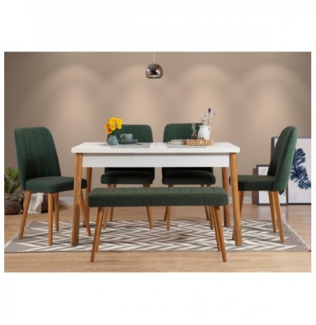Set ( 6 Pc ) Tavoline + karrige Kalune Design Costa 1070 - 2 AB Atlantic Pine White Green