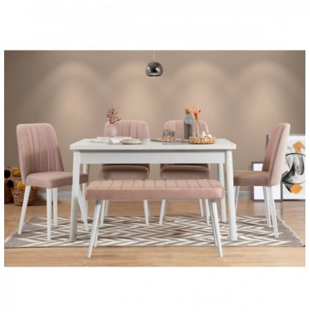 Set ( 6 Pc ) Tavoline + karrige Kalune Design Costa 0900 - 2 B White Stone