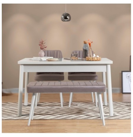 Set ( 4 Pc ) Tavoline + karrige Kalune Design Costa White-Grey White Grey