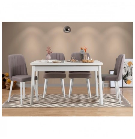 Set ( 5 Pc ) Tavoline + karrige Kalune Design Costa White-Grey White Grey