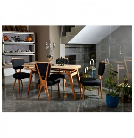 Set ( 5 Pc ) Tavoline + karrige Kalune Design Palace Wooden - Anthracite Oak Anthracite